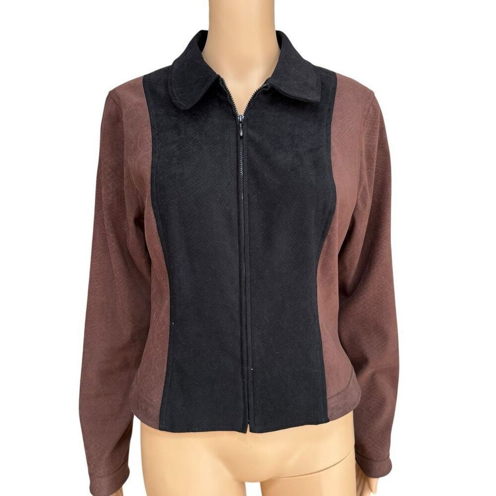 Cache vintage Women's Brown/Black jacket Suede Like Zip Up Jacket Blazer Sz M